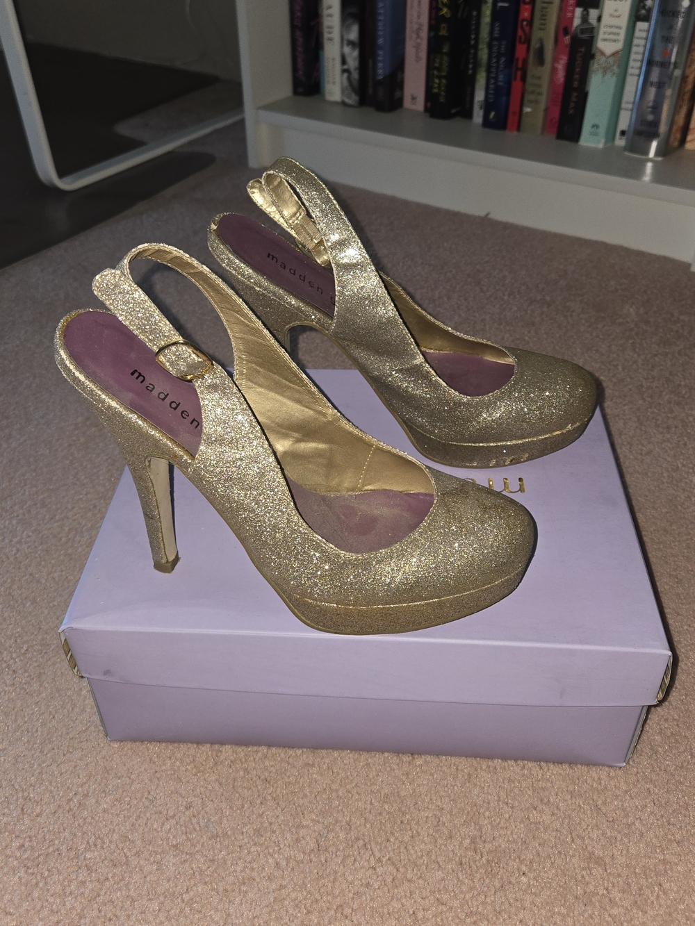 Madden Girl Gold Glitter Slingback Platform Heels